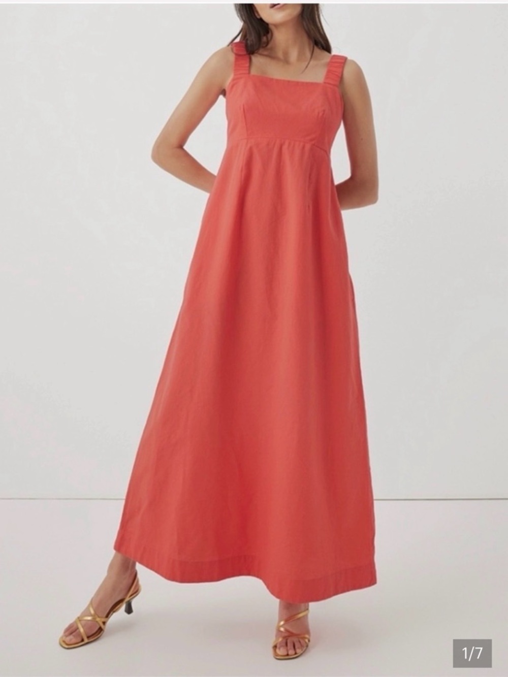 Pact Sleeveless Coral Maxi Dress with Square Neck size small